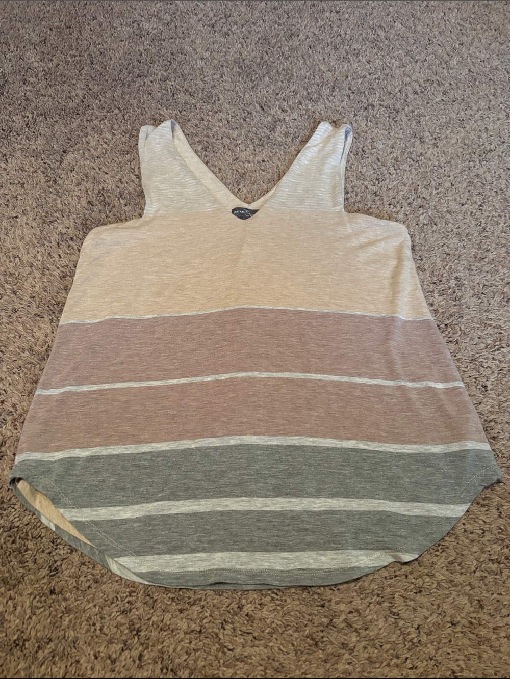 Market & Spruce Striped V-Neck Tank Top Neutral Colorblock S